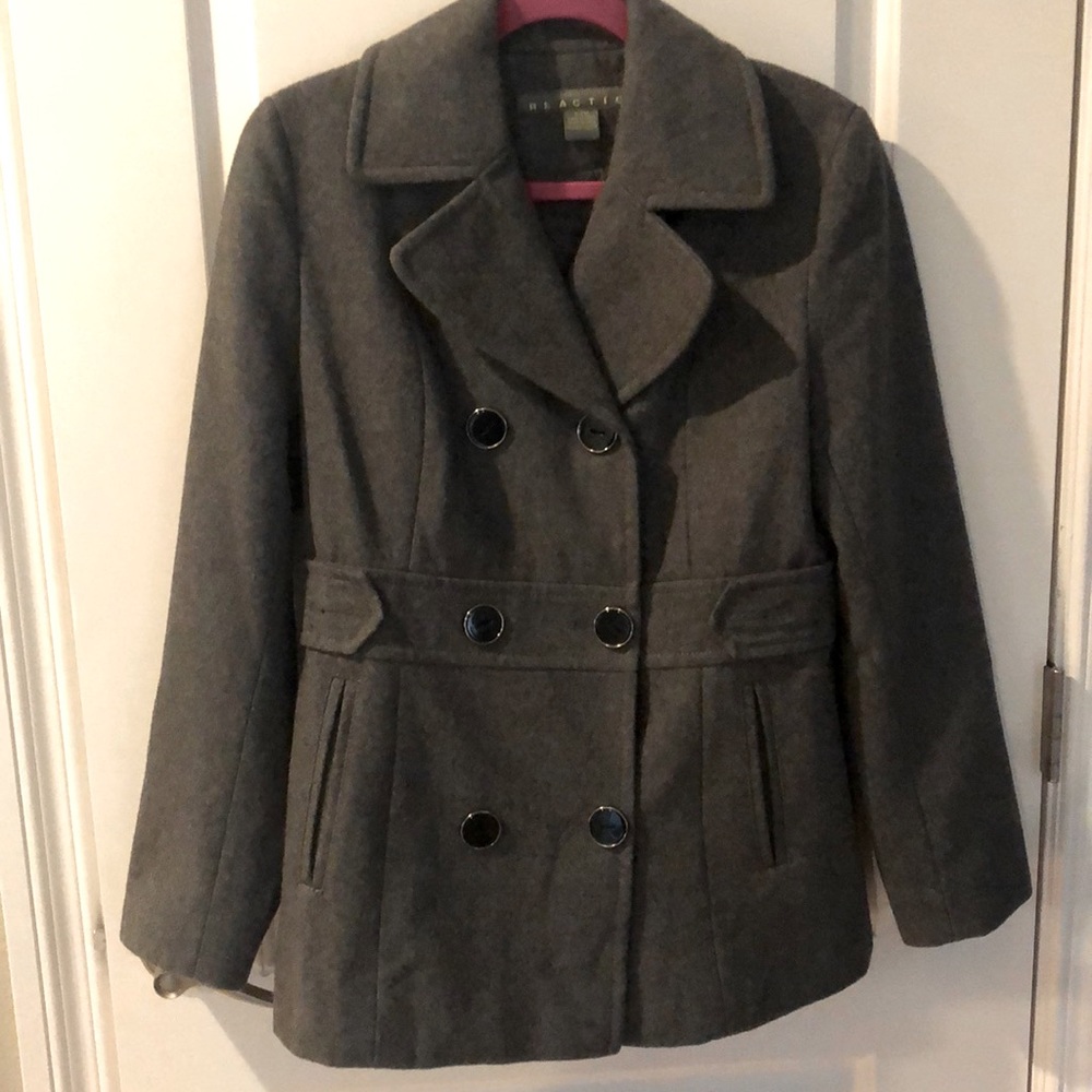 Kenneth Cole Gray Wool Pea Coat Winter Dress Coat